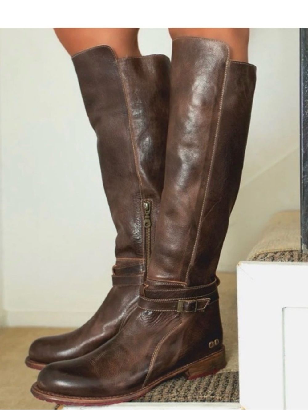 BedStu Bristol knee high Boots distressed brown leather ankle buckle detail-9.5